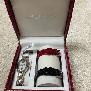 Coldwater Creek Silver Watch with Red and Black Straps